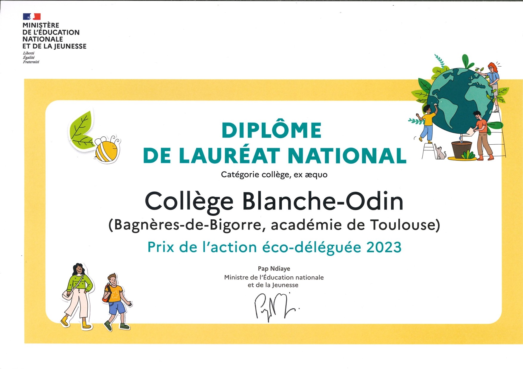Lauréat national du prix de l'action éco-déléguée